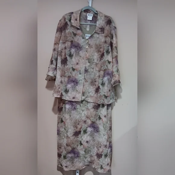 K Woman Women's (Size 24W) Green/Purple Floral Two-Piece Dress Set (NWT) - Picture 1 of 16